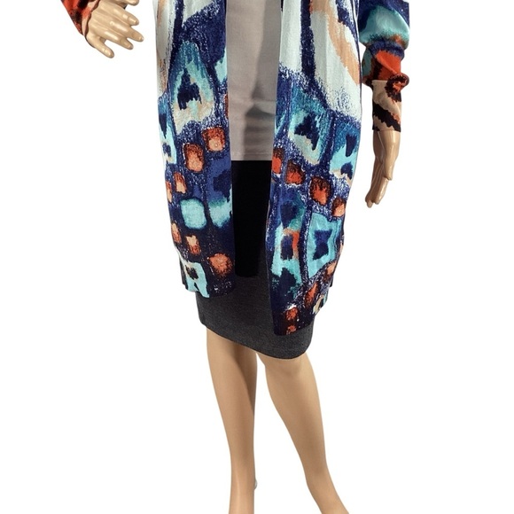 Chico’s Butterfly Print Duster Cardigan Sweater Aurora Teal Size M - Picture 3 of 7